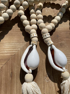 Boho Deko Tassel "Timor" Muscheln Holzkugeln Boho Deko Quaste Raffhalter Wooden Beads