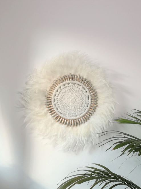 Boho Wand-Deko Makramee Muscheln Feder Wall Decor Macramé Shells Feather