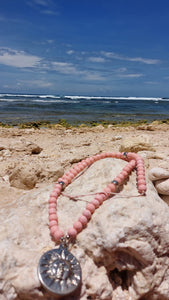 Boho Kette Sonnen-Anhänger Rosa Silberfarben