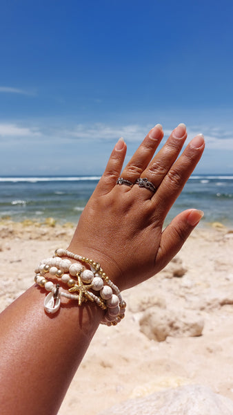 Armbandset "Lea" Kauri Muschel Seestern Creme Goldfarben Bracelets Shells Starfish Charms