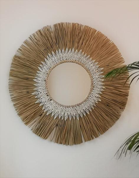 Reduziert SALE Boho Wandspiegel Boho Mirow "Maya Island" Alang Alang Gras Muscheln