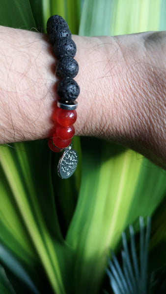 Armband Mala-Armband Roter Achat Edelstein Lavastein Lebensbaum Anhänger Unisex Mala Bracelet Red Agate Gems Lava Stones Tree Of Life Pendant