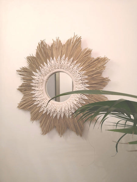 Boho Wandspiegel, Boho Mirrow "Alia" Muscheln Alang Alang Gras