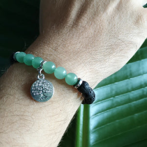 Armband Mala-Armband Edelstein Aventurin Lavastein Lebensbaum Anhänger Unisex Mala-Bracelet Tree Aventurine Gems Lava Stone Tree Of Life Pendant