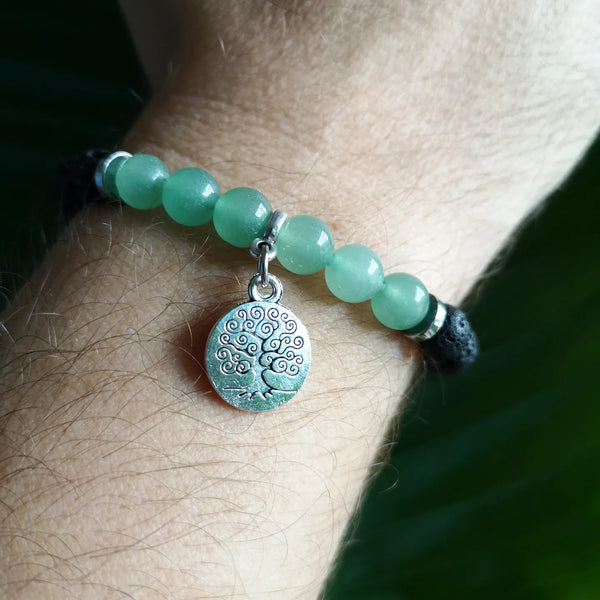 Armband Mala-Armband Edelstein Aventurin Lavastein Lebensbaum Anhänger Unisex Mala-Bracelet Tree Aventurine Gems Lava Stone Tree Of Life Pendant