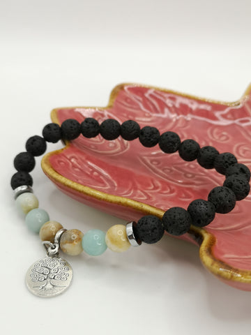 Armband Mala-Bracelet Amazonit Lavastein Lebensbaum Charm Mala-Bracelet Amazonite Lava Stone Tree Of Life Charm