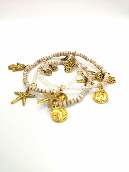 Armband "Marista" Hamsa Hand Seestern Muschel Münze Beach Vibes Starfish Shell Coin Jewelry