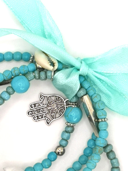 Armbandset "Ocean2" Muscheln Hamsa-Hand Blume Schmetterling Blatt Charms Shells Butterfly Leaf Charms