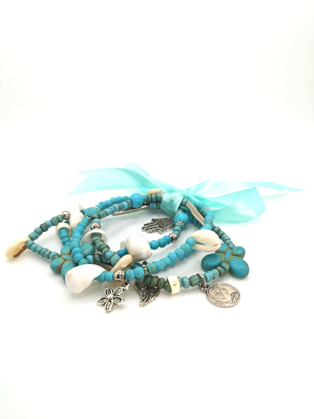 Armbandset "Ocean2" Muscheln Hamsa-Hand Blume Schmetterling Blatt Charms Shells Butterfly Leaf Charms