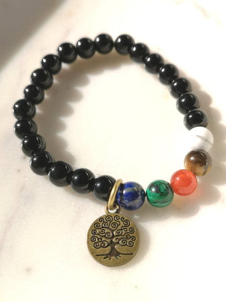 Armband "5 Elements" Lapislazuli Onyx Tigerauge Achat Malachit Edelstein Lebensbaum Anhänger 5 Elements Mala-Bracelet Amazonite Lava Stone Tree Of Life Pendant Unisex