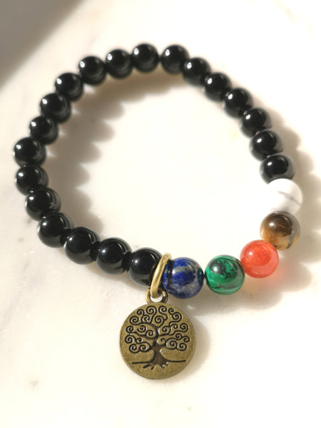 Armband "5 Elements" Lapislazuli Onyx Tigerauge Achat Malachit Edelstein Lebensbaum Anhänger 5 Elements Mala-Bracelet Amazonite Lava Stone Tree Of Life Pendant Unisex