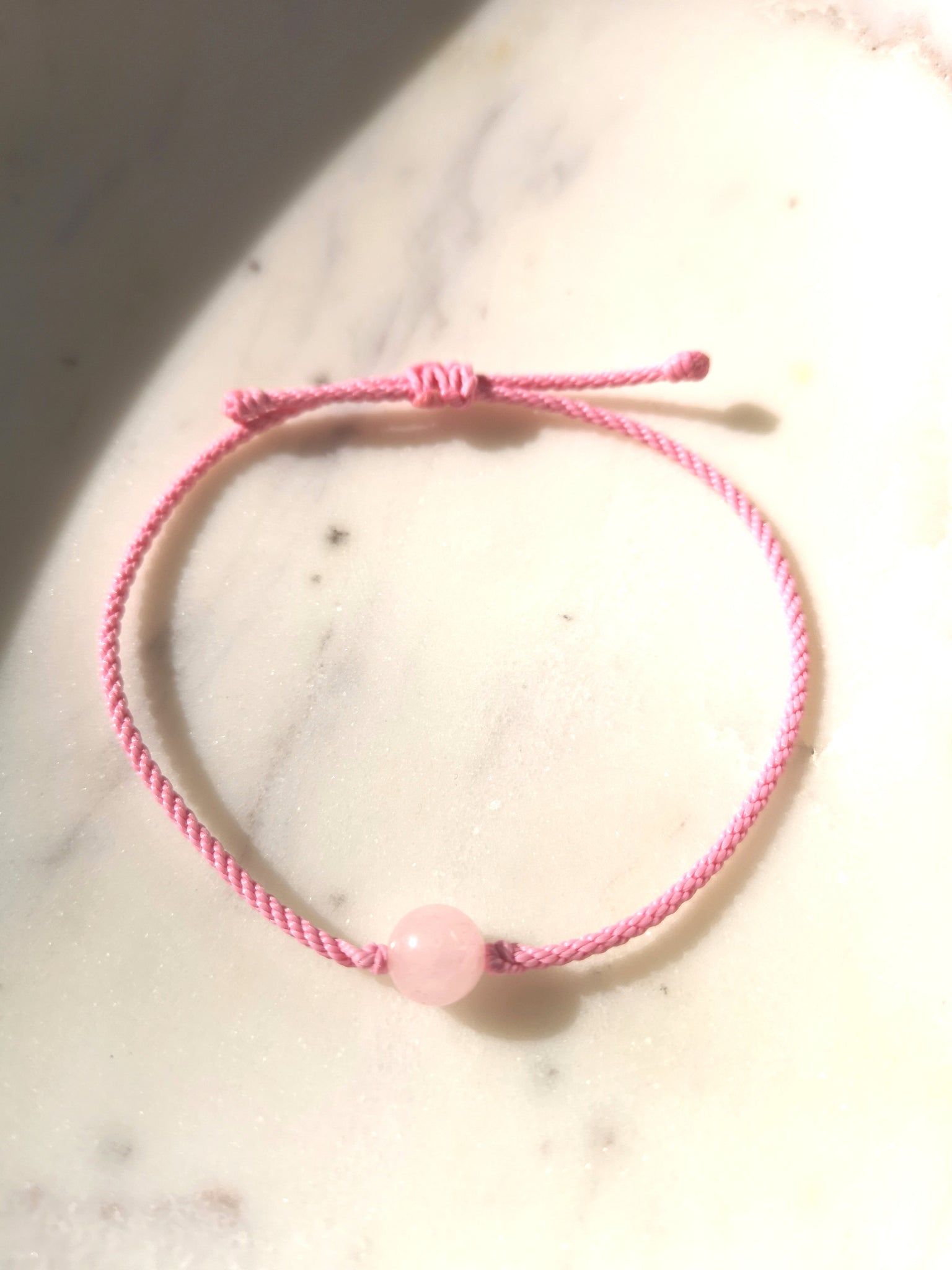 Armband Rosenquarzperle Bracelet Rose Quartz Rosa Makrameeband