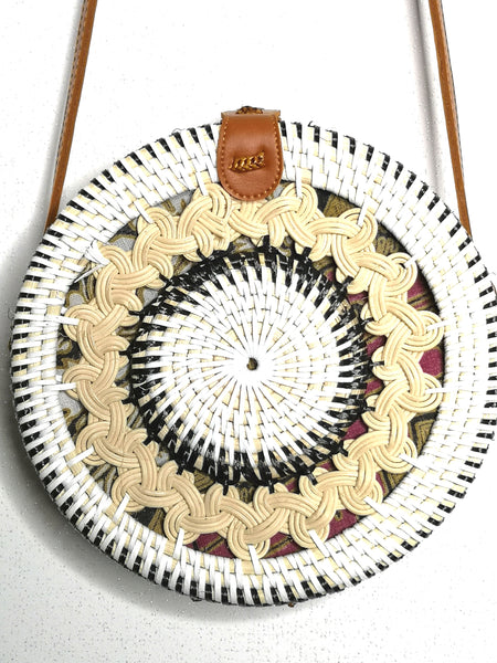 Bali Tasche Rattan Ata Rund Umhängetasche Sommertasche Cross Body Bag Handmade Boho Stil Damen Sommertasche Batikstoff Innen