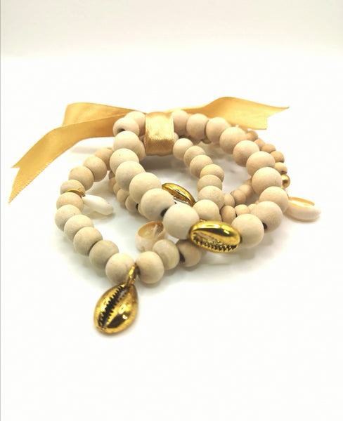 Armbandset "Nature Lover" Muscheln Holzkugeln Shells Wooden Beads